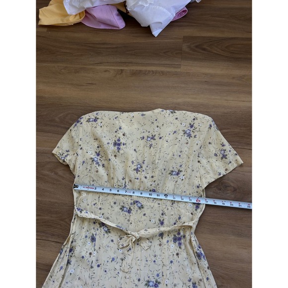 Vintage Butter Yellow Floral Rayon Midi Dress Modest Retro 90s cottage 10 - Picture 5 of 6